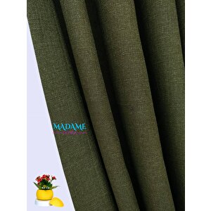 Keten Fon Perde Pilesiz Haki Yeşil 350x255 cm