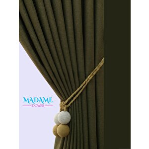 Keten Fon Perde Pilesiz Haki Yeşil 350x255 cm