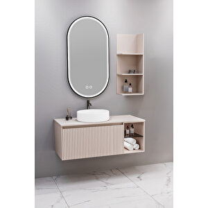 Almonde 100 Cm Beyaz Lavabolu Banyo Dolabı Krem - Raf Modül Dahil