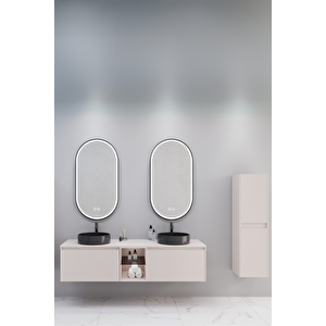 Almonde 160 Cm Siyah Lavabolu Banyo Dolabı Krem - Boy Dolap Dahil