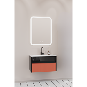 Sable 65 Cm Beyaz Lavabolu Banyo Dolabı - Siyah Kiremit