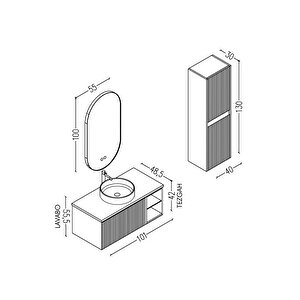 Almonde 100 Cm Beyaz Lavabolu Banyo Dolabı Krem - Boy Dolap Dahil