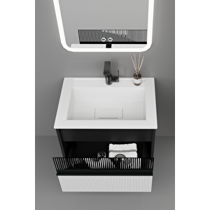 Sable 65 Cm Beyaz Lavabolu Banyo Dolabı - Siyah Beyaz (boy Dolap Dahil)