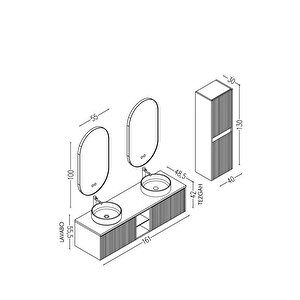Almonde 160 Cm Beyaz Lavabolu Banyo Dolabı Krem - Boy Dolap Dahil
