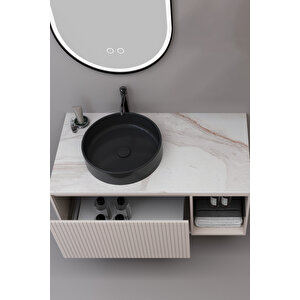 Almonde 100 Cm Siyah Lavabolu Banyo Dolabı Krem - Boy Dolap Dahil