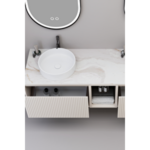 Almonde 160 Cm Beyaz Lavabolu Banyo Dolabı Krem