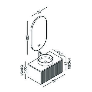 Almonde 80 Cm Siyah Lavabolu Banyo Dolabı Krem