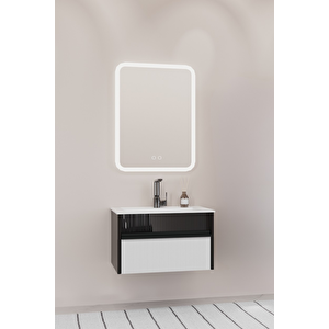 Sable 65 Cm Beyaz Lavabolu Banyo Dolabı - Siyah Beyaz