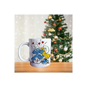 Sevgili Çift Şirinler - The Smurfs - Kişiye Özel Çizgi Karakter Porselen Kupa