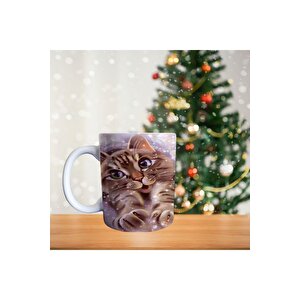 Barış - Sevgi - Kedi - Kişiye Özel 3d Kedi Temalı Porselen Kupa