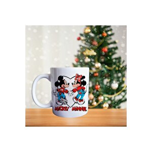 Mickey Ve Minnie Mouse Jean Modası - Kalpli Çift Temalı Porselen Kupa