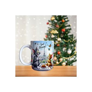 Tom Ve Jerry - Paris`te Kahve Kruvasan Keyfi - Çizgi Film Temalı Porselen Kupa
