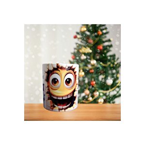 3d Gülen Surat - Mutluluk - Her Yaşa Hediye - Emoji Temalı Porselen Kupa