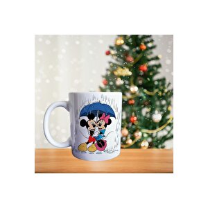 Mickey Ve Minnie Mouse Yağmur Altında - Çizgi Karakter Temalı Porselen Kupa
