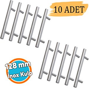 10 Adet İnox Metal Mobilya Mutfak Çekmece Dolap Dolabı Kapak Kulbu Kulpu Kulpları (128 Mm - 12.8 Cm)