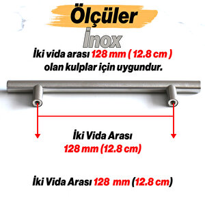 İnox Metal Mobilya Mutfak Çekmece Dolap Dolabı Kapak Kulbu Kulpu Kulpları (128 Mm - 12.8 Cm)