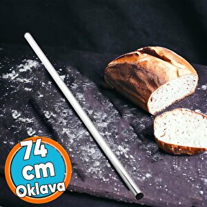 Alüminyum Metal Oklava Tekli 74 Cm Mutfak Börek Hamur Un Yufka Açma Silindir Yuvarlak Krom Renk