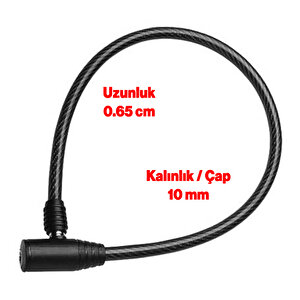 Bisiklet Kilidi 65 Cm Çelik Halat Zincir Kilit Çap 10 Mm Ø  Hırsız Önleme Güvenlik 1 Adet