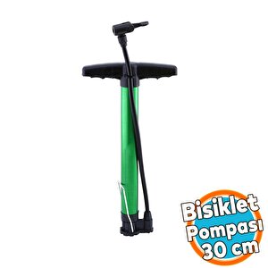 Bisiklet Pompası 30 Cm El Tipi Ayak Tutamaklı Hava Top Şişirme Standart Plastik Başlıklı Uçlu Borulu