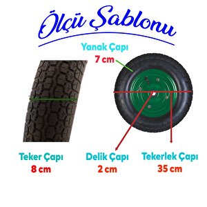 El Araba Arabası Tekeri Yük Taşıma Tekerleği Havalı Bilyalı Yeşil Jant Siyah350x70
