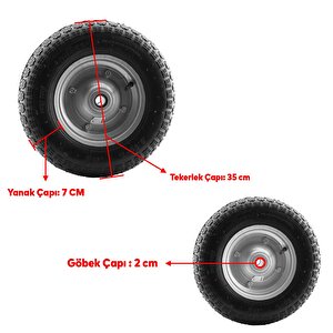 El Arabası Yük Taşıma Tekeri Bilyeli Rulmanlı Havalı Dubleks 350x70 Mm Çelik Jant Tekerlek