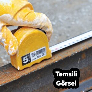 Bükülebilir Metre Şerit Metal En 25 Mm 5 Metre Düğmeli Ölçüm Ölçme Plastik Kasalı
