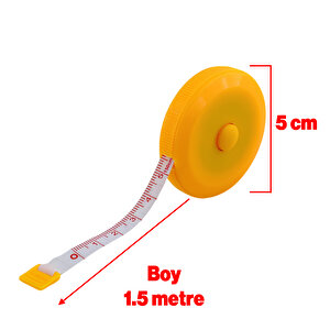 Basmalı Otomatik Metre 150 Cm Mezura Makaralı Ölçüm Terzi Mezurası 1,5 Metre Diyetisyen Bel Bandı