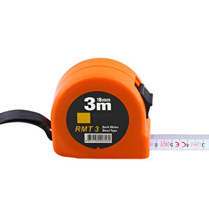 Şerit Metal Bükülebilir Metre Plastik Kasalı 3 M X 16 Mm Turuncu Renk Düğmeli Ölçüm Ölçme