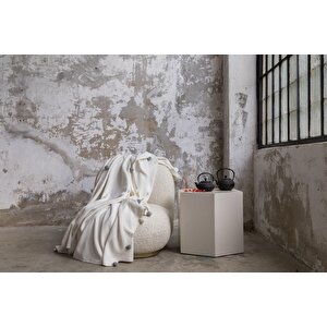 Tek Kişilik Ponponlu Pike Battaniye 150x200 Krem Krem