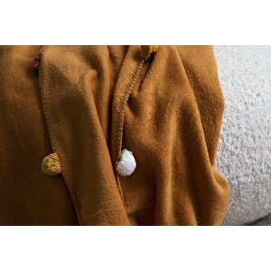 Çift Kişilik Ponponlu Pike Battaniye 200x220 Hardal Hardal