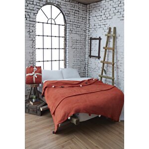 Dolce Bonita Home Çift Kişilik Ponponlu Pike Battaniye 200x220 Kiremit