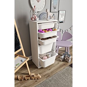 %100 Mdf - Medium Mono 5 Sepetli Oyuncak Dolabı (mediummono5sepet-2b-3o-beyaz)