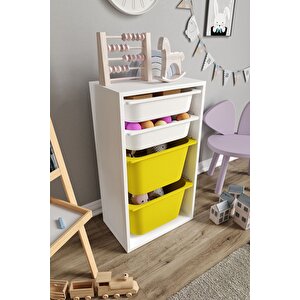 %100 Mdf - Small Mono 4 Sepetli Oyuncak Dolabı