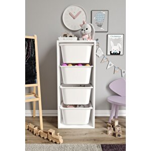 %100 Mdf - Large Mono 4 Büyük Sepetli Oyuncak Dolabı