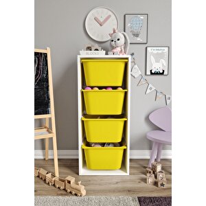 %100 Mdf - Large Mono 4 Büyük Sepetli Oyuncak Dolabı