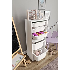 %100 Mdf - Large Mono 6 Sepetli Oyuncak Dolabı (largemono6sepet-2b-4o-beyaz)