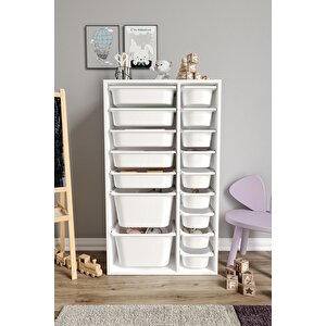 %100 Mdf - Xl Duo 16 Sepetli Oyuncak Dolabı