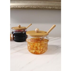 Bambu Kapaklı Borosilikat Cam Kavanoz Seti 4 Parça 250 Ml