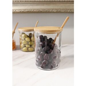 Bambu Kapaklı Borosilikat Cam Kavanoz Seti 4 Parça 550 Ml