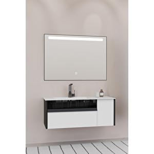 Sable 100 Cm Beyaz Lavabolu Banyo Dolabı - Siyah Beyaz