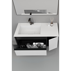 Sable 100 Cm Beyaz Lavabolu Banyo Dolabı - Siyah Beyaz