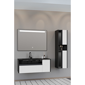 Sable 100 Cm Siyah Lavabolu Banyo Dolabı - Siyah Beyaz (boy Dolap Dahil)