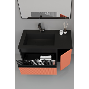 Sable 85 Cm Siyah Lavabolu Banyo Dolabı - Siyah Kiremit