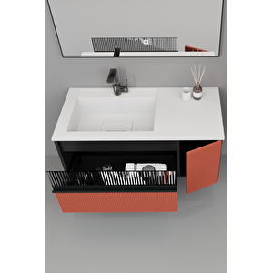 Sable 100 Cm Beyaz Lavabolu Banyo Dolabı - Siyah Kiremit (boy Dolap Dahil)