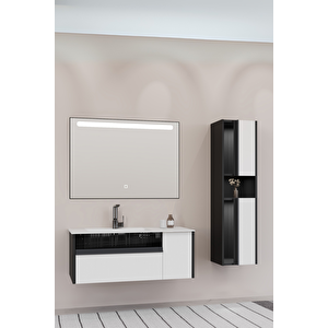 Sable 100 Cm Beyaz Lavabolu Banyo Dolabı - Siyah Beyaz (boy Dolap Dahil)