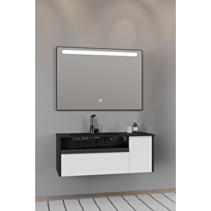 Sable 100 Cm Siyah Lavabolu Banyo Dolabı - Siyah Beyaz