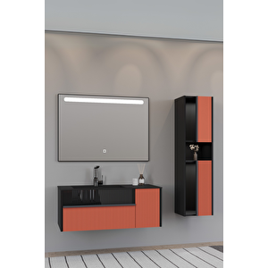 Sable 100 Cm Siyah Lavabolu Banyo Dolabı - Siyah Kiremit (boy Dolap Dahil)