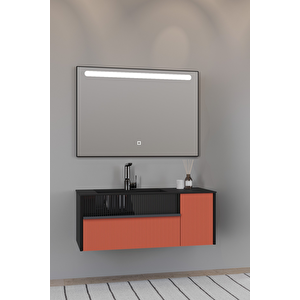 Sable 100 Cm Siyah Lavabolu Banyo Dolabı - Siyah Kiremit