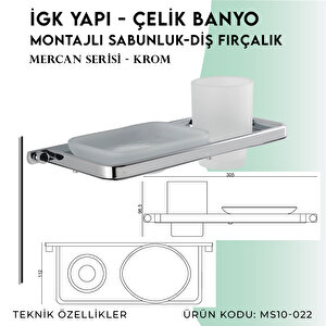İgk Yapi - Çelik Banyo Mercan Montajlı Sabunluk-diş Fırçalık (ms10-022)