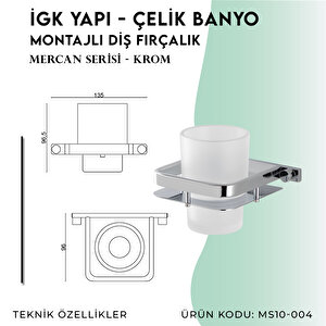 İgk Yapi - Çelik Banyo Mercan Montajlı Diş Fırçalık (ms10-004)